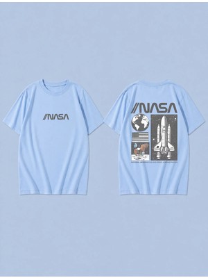 Lorvex Uzay Yolu Baskılı %100 Pamuk Oversize Unisex Tişört Rahat Kesim T-Shirt