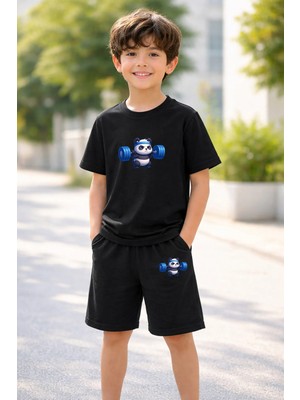 Lorvex Erkek-Kız Çocuk Tişört Şort Takım %100 Pamuk Yazlık Rahat Kalıp Baskılı T-Shirt Çocuk Kombin