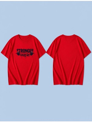 Lorvex Stronger Every Day Baskılı %100 Pamuk Oversize Unisex Tişört Rahat Kesim T-Shirt