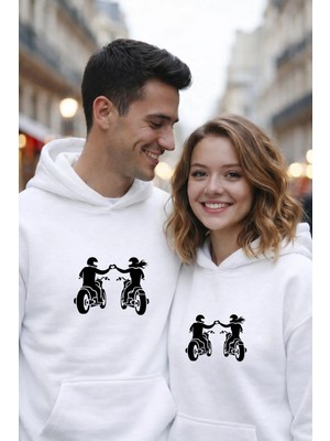 Lorvex Sweatshirt Çift Kombini 14 Şubat Sevgililer Günü Motorcu Sevgililer Baskılı 2'li