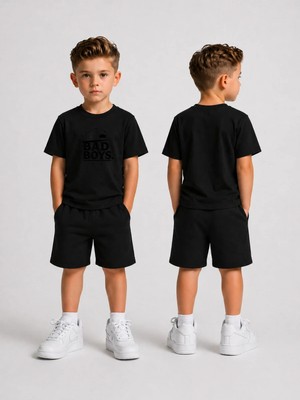 Lorvex Çocuk Şortlu Takım Erkek (Şort-T-Shirt) Baskılı Yazlık Spor Kombin Rahat Kalıp Takım