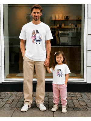 Lorvex Babalar Günü Baba Kız Kombin Tişört Oversize %100 Pamuk Baskılı T-Shirt (Kombin Için 2 Adet Sipariş Verilmelidir)