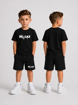Lorvex Çocuk Şortlu Takım Erkek (Şort-T-Shirt) Baskılı Yazlık Spor Kombin Rahat Kalıp Takım