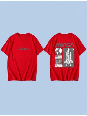 Lorvex Uzay Yolu Baskılı %100 Pamuk Oversize Unisex Tişört Rahat Kesim T-Shirt