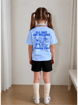 Lorvex Çocuk Şortlu Takım Kız (Şort-T-Shirt) Baskılı Yazlık Spor Kombin Rahat Kalıp Takım
