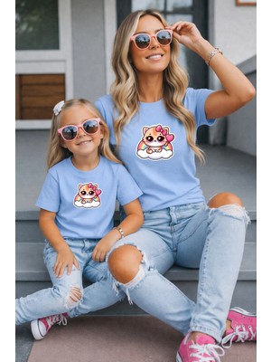 Lorvex Anne Kız Kombin Oversize Tişört %100 Pamuk Baskılı Rahat Kalıp Twin T-Shirt