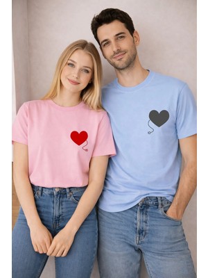 Lorvex 14 Şubat Çift Kombin T-Shirt Valentine’s Day Sevgililer Günü 2’li Unisex Kalp Kablosu Baskılı