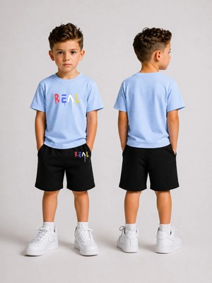 Lorvex Çocuk Şortlu Takım Erkek (Şort-T-Shirt) Baskılı Yazlık Spor Kombin Rahat Kalıp Takım
