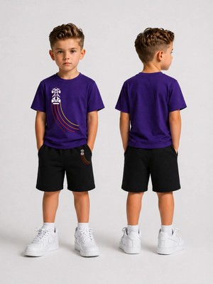Lorvex Çocuk Şortlu Takım Erkek (Şort-T-Shirt) Baskılı Yazlık Spor Kombin Rahat Kalıp Takım