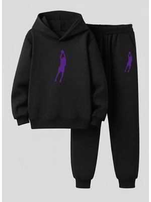 Lorvex Kapüşonlu Sweatshirt-Eşofman Takım Erkek Çocuk Potaya Zıplama Baskılı 3 Iplik Şardonlu