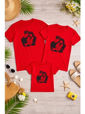 Lorvex Aile Kombin Oversize T-Shirt Anne Baba Çocuk %100 Pamuk Baskılı Rahat Kalıp (3 Adet Ayrı Sipariş Verilmelidir-Tekli Satılmaktadır)