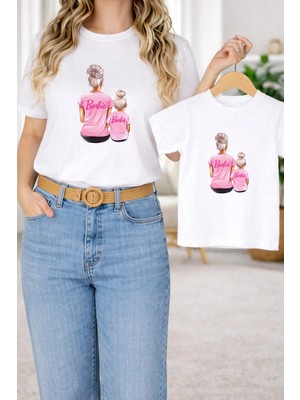 Lorvex Tişört Anne Kız Çocuk Kombin Oversize – Anne & Çocuk Twin T-Shirt Pembe Kombin Baskılı