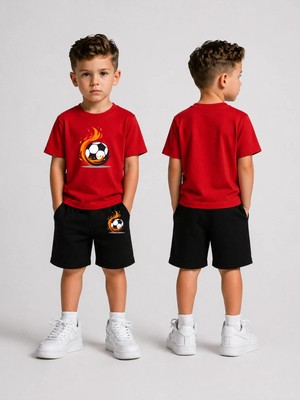 Lorvex Çocuk Şortlu Takım Erkek (Şort-T-Shirt) Baskılı Yazlık Spor Kombin Rahat Kalıp Takım