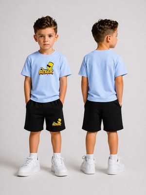 Lorvex Çocuk Şortlu Takım Erkek (Şort-T-Shirt) Baskılı Yazlık Spor Kombin Rahat Kalıp Takım
