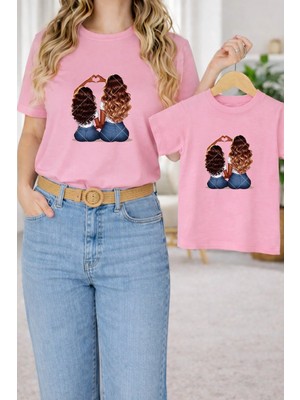 Lorvex Twin T-Shirt Anne Kız Çocuk Kombin Oversize – Anne & Çocuk Mom-Girl Love Baskılı