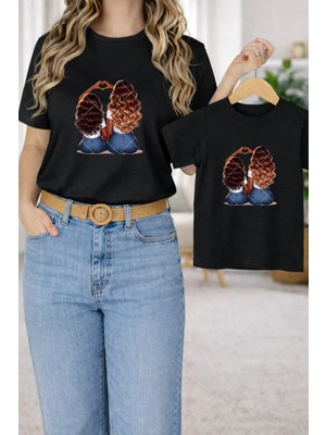 Lorvex Twin T-Shirt Anne Kız Çocuk Kombin Oversize – Anne & Çocuk Mom-Girl Love Baskılı