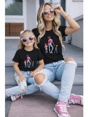 Lorvex Anne Kız Kombin Oversize Tişört %100 Pamuk Baskılı Rahat Kalıp Twin T-Shirt