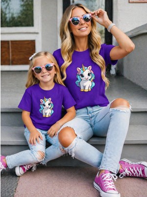 Lorvex Anne Kız Kombin Oversize Tişört %100 Pamuk Baskılı Rahat Kalıp Twin T-Shirt