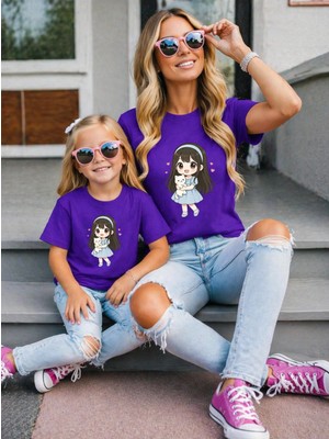 Lorvex Anne Kız Kombin Oversize Tişört %100 Pamuk Baskılı Rahat Kalıp Twin T-Shirt