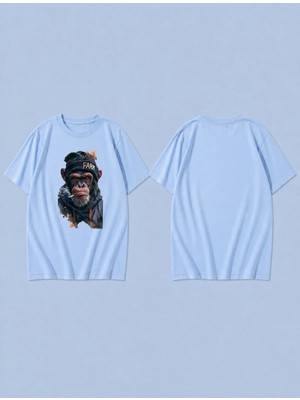 Lorvex Monkey Farm Baskılı %100 Pamuk Oversize Unisex Tişört Rahat Kesim T-Shirt