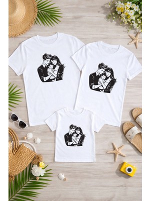 Lorvex Aile Kombin Oversize T-Shirt Anne Baba Çocuk %100 Pamuk Baskılı Rahat Kalıp (3 Adet Ayrı Sipariş Verilmelidir-Tekli Satılmaktadır)