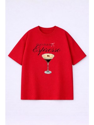 Lorvex Espresso Baskılı Oversize Kadın Pamuklu T-Shirt-Tişört