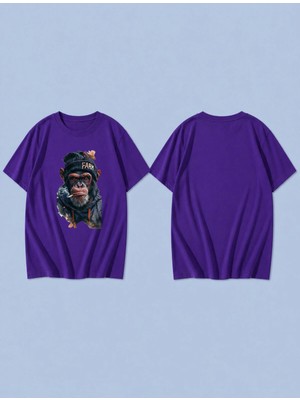 Lorvex Monkey Farm Baskılı %100 Pamuk Oversize Unisex Tişört Rahat Kesim T-Shirt