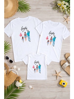 Lorvex Aile Kombin Oversize T-Shirt Anne Baba Çocuk %100 Pamuk Baskılı Rahat Kalıp (3 Adet Ayrı Sipariş Verilmelidir-Tekli Satılmaktadır)