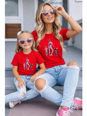 Lorvex Anne Kız Kombin Oversize Tişört %100 Pamuk Baskılı Rahat Kalıp Twin T-Shirt