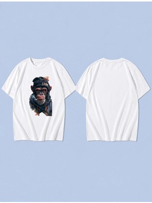 Lorvex Monkey Farm Baskılı %100 Pamuk Oversize Unisex Tişört Rahat Kesim T-Shirt
