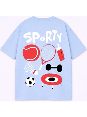 Lorvex %100 Pamuklu T-Shirt Oversize Unısex Rahat Kalıp Sporty Baskılı Tişört