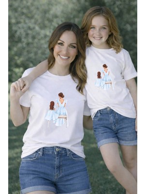 Lorvex Tişört Anne Kız Çocuk Kombin Oversize – Anne & Çocuk Twin T-Shirt Prensesler Baskılı