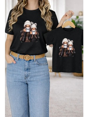 Lorvex Anne Kız Çocuk Kombin Oversize Tişört – Anne & Çocuk Twin T-Shirt Mama-Mini Baskılı
