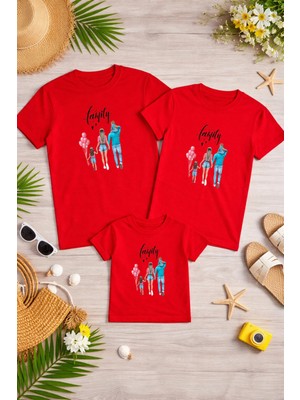 Lorvex Aile Kombin Oversize T-Shirt Anne Baba Çocuk %100 Pamuk Baskılı Rahat Kalıp (3 Adet Ayrı Sipariş Verilmelidir-Tekli Satılmaktadır)