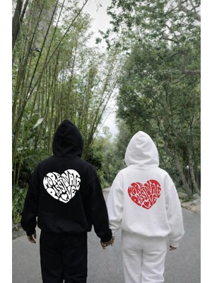 Lorvex Kapüşonlu Sweatshirt Çift Kombini 14 Şubat Sevgililer Günü (Valentine’s Day) Kalp Baskılı 2'li
