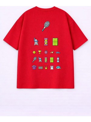 Lorvex Oversize Unisex Pamuklu Baskılı T-Shirt – Tennis Emoji Baskı