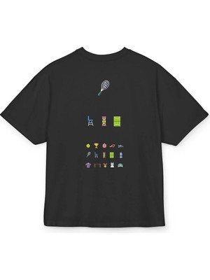 Lorvex Oversize Unisex Pamuklu Baskılı T-Shirt – Tennis Emoji Baskı