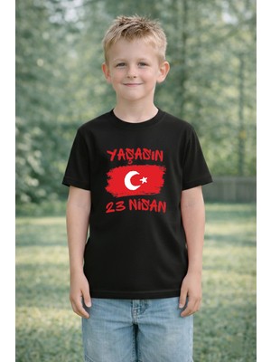 Lorvex Çocuk T-Shirt 23 Nisan Egemenlik ve Çocuk Bayramı Tişört Unisex %100 Pamuk Baskılı Rahat Kalıp