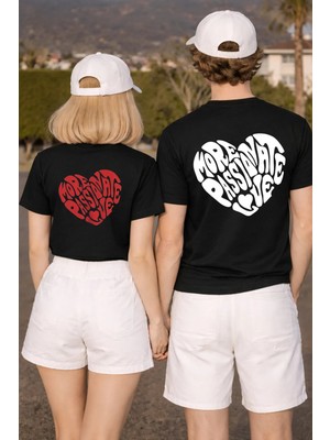 Lorvex T-Shirt Çift Kombini 14 Şubat Sevgililer Günü (Valentine’s Day) 2’li Hearts Baskılı