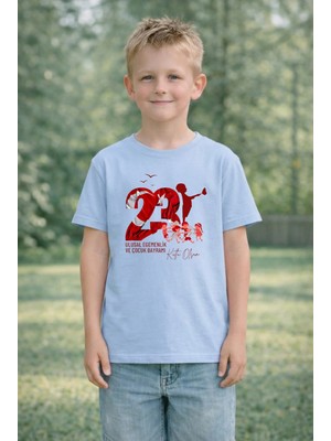 Lorvex Çocuk T-Shirt 23 Nisan Egemenlik ve Çocuk Bayramı Tişört Unisex %100 Pamuk Baskılı Rahat Kalıp