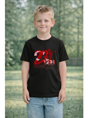 Lorvex Çocuk T-Shirt 23 Nisan Egemenlik ve Çocuk Bayramı Tişört Unisex %100 Pamuk Baskılı Rahat Kalıp