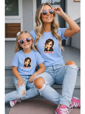 Lorvex Anne Kız Kombin Oversize Tişört %100 Pamuk Baskılı Rahat Kalıp Twin T-Shirt