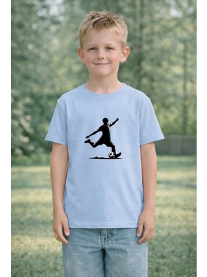 Lorvex %100 Pamuk Çocuk Baskılı Tişört Rahat Kalıp Kaleye Şut Baskılı T-Shirt