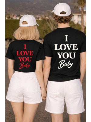 Lorvex T-Shirt Çift Kombin 14 Şubat Sevgililer Günü (Valentine’s Day) Tişört 2’li Love You Baby Baskı