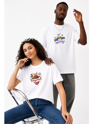 Lorvex Çift Kombin Erkek-Kadın Oversize T-Shirt %100 Pamuk Baskılı Rahat Kalıp Sevgili Tişörtü 2'li