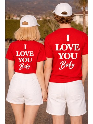 Lorvex T-Shirt Çift Kombin 14 Şubat Sevgililer Günü (Valentine’s Day) Tişört 2’li Love You Baby Baskı