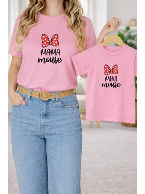 Lorvex Anne Kız Çocuk Kombin Twin T-Shirt Oversize – Anne & Çocuk Tişört Mouse Mom-Girl Baskı