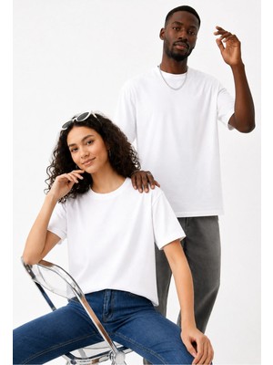 Lorvex Çift Kombin Erkek-Kadın Oversize T-Shirt %100 Pamuk Baskılı Rahat Kalıp Sevgili Tişörtü 2'li