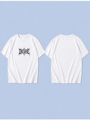 Lorvex Desire Pattern Baskılı %100 Pamuk Oversize Unisex Tişört Rahat Kesim T-Shirt