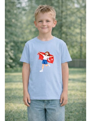 Lorvex Çocuk T-Shirt 23 Nisan Egemenlik ve Çocuk Bayramı Tişört Unisex %100 Pamuk Baskılı Rahat Kalıp